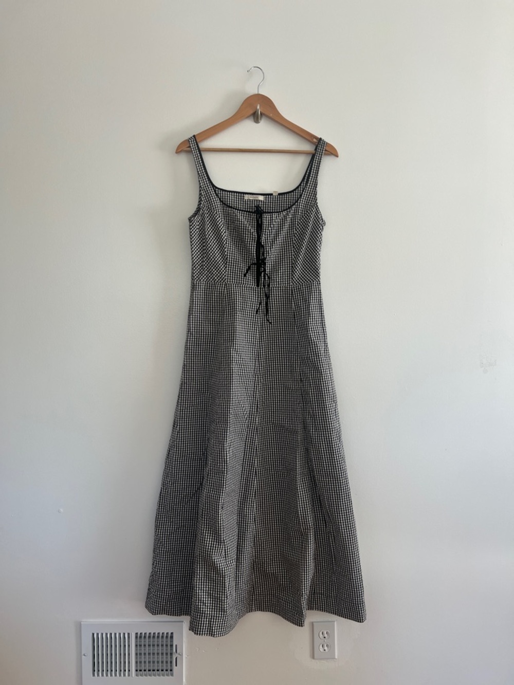 Doen Style Gingham Midi Dress Lace Up Front Cottagecore Sundress Size Medium - Picture 2 of 8